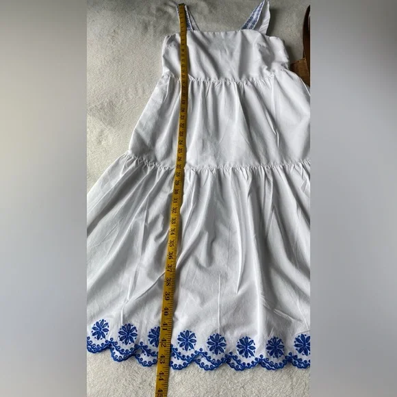 J. Crew Embroidered Saffron scalloped tiered white blue trim dress $128 - Picture 13 of 15